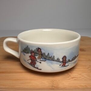 Vintage 1980s Kids Skiing Soup Mug